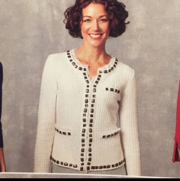 CAbi Sweaters - CAbi embellished trim sweater hook and eye closure